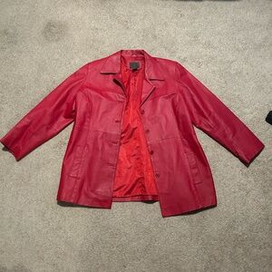John Paul Richard Uniform Leather Jacket Size 16 Lined Red